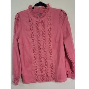 Talbots Blouse Womens Medium Pink Lace Long Sleeve Boho Cottage Core Fun Top NWT